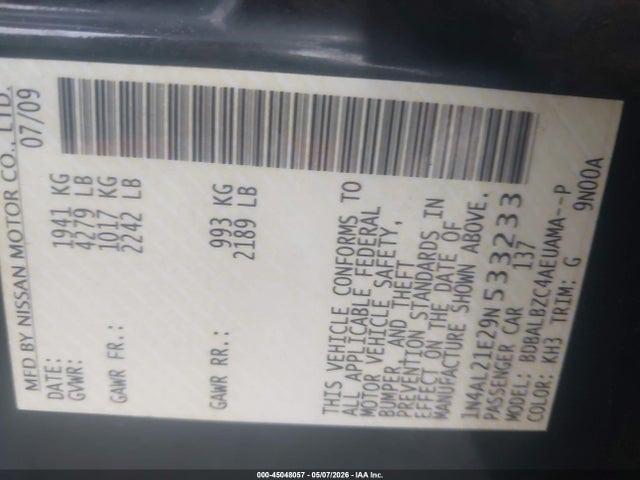 Aukcja sprzedaży 2009 Nissan Altima 2.5 S, vin: 1N4AL21E29N533233, numer aukcji: 45048057