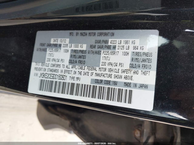 45048071 :رقم المزاد ، JM3KE2CE9D0160601 vin ، 2013 Mazda Cx-5 Touring مزاد بيع