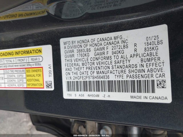 Honda Civic Sport 2025 2HGFE2F57SH564836 Image 9