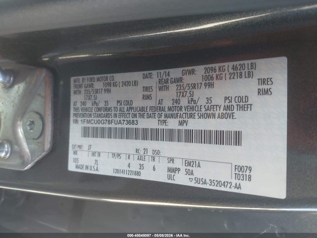 Aukcja sprzedaży 2015 Ford Escape Se, vin: 1FMCU0G78FUA73683, numer aukcji: 45048097