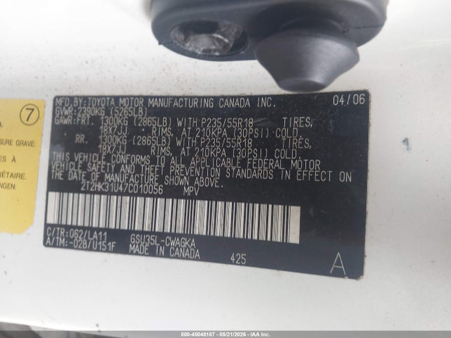 45048187 :رقم المزاد ، 2T2HK31U47C010056 vin ، 2007 Lexus Rx 350 مزاد بيع