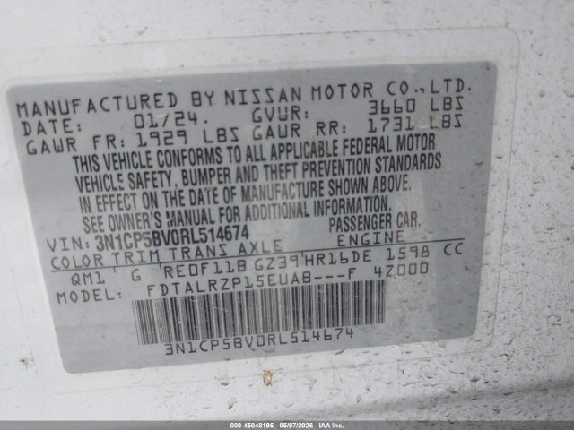 3N1CP5BV0RL514674 Nissan Kicks S Xtronic Cvt