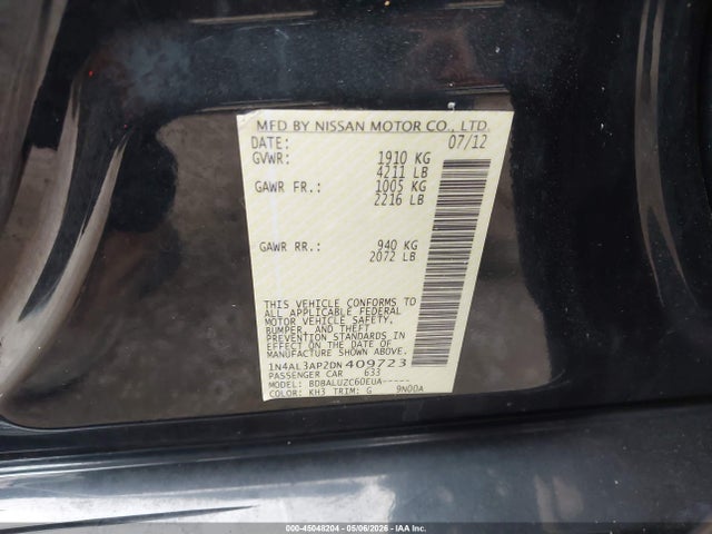Aukcja sprzedaży 2013 Nissan Altima 2.5 Sv, vin: 1N4AL3AP2DN409723, numer aukcji: 45048204