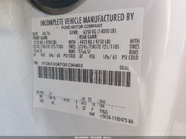 Aukcja sprzedaży 2016 Ford F-350 Chassis Xl, vin: 1FD8X3G67GEC90403, numer aukcji: 45048207