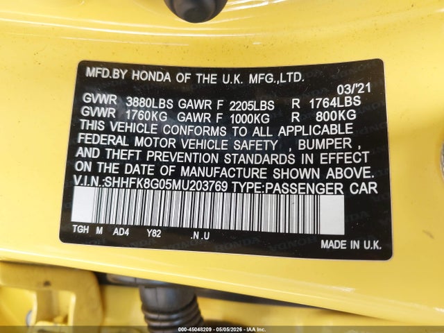 SHHFK8G05MU203769 Honda Civic Type R Limited Edition