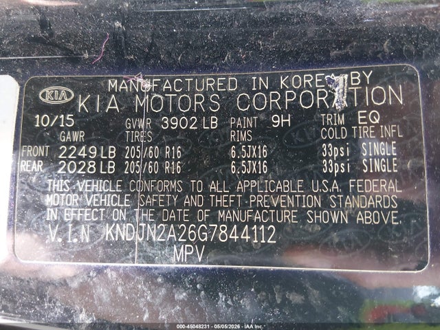 Aukcja sprzedaży 2016 Kia Soul, vin: KNDJN2A26G7844112, numer aukcji: 45048231