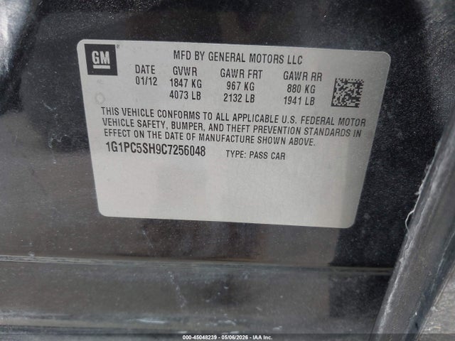 Aukcja sprzedaży 2012 Chevrolet Cruze Ls, vin: 1G1PC5SH9C7256048, numer aukcji: 45048239