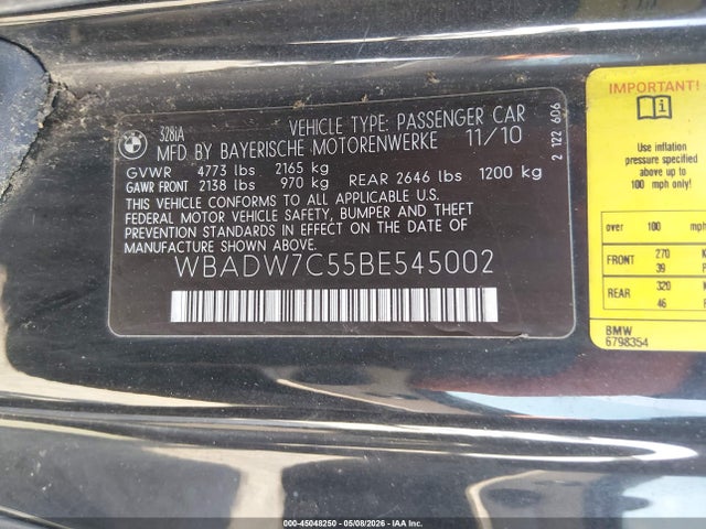 Продаж на аукціоні авто 2011 Bmw 328i, vin: WBADW7C55BE545002, номер лоту: 45048250