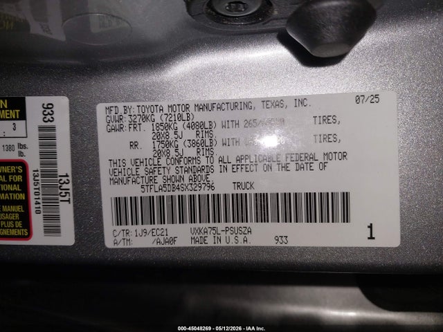 Aukcja sprzedaży 2025 Toyota Tundra Sr5, vin: 5TFLA5DB4SX329796, numer aukcji: 45048269