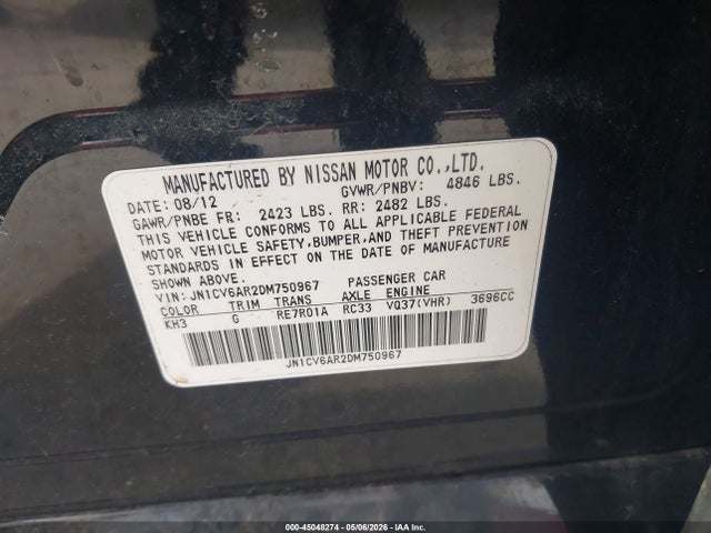 2013 Infiniti G37x მანქანა იყიდება აუქციონზე, vin: JN1CV6AR2DM750967, აუქციონის ნომერი: 45048274
