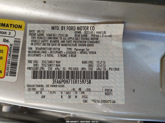 Aukcja sprzedaży 2014 Ford Fusion Se, vin: 3FA6P0H71ER159758, numer aukcji: 45048277