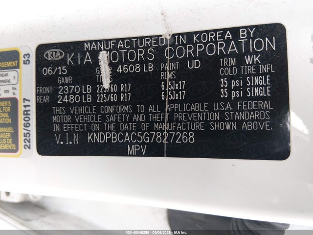 2016 Kia Sportage Lx მანქანა იყიდება აუქციონზე, vin: KNDPBCAC5G7827268, აუქციონის ნომერი: 45048285