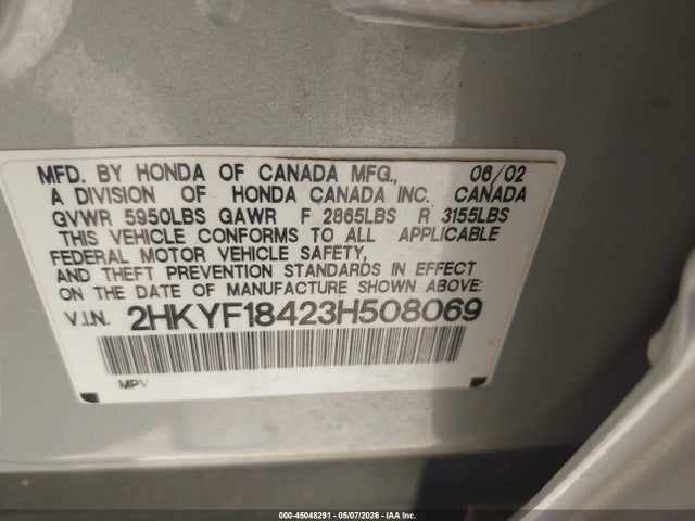 Aukcja sprzedaży 2003 Honda Pilot Ex, vin: 2HKYF18423H508069, numer aukcji: 45048291