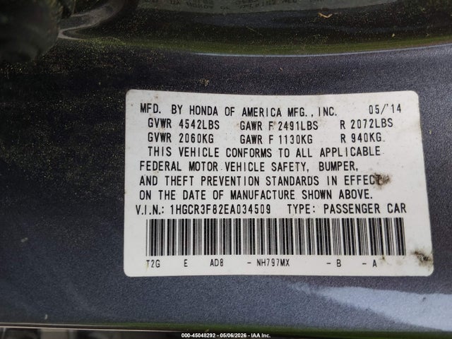 Продаж на аукціоні авто 2014 Honda Accord Ex-l V-6, vin: 1HGCR3F82EA034509, номер лоту: 45048292