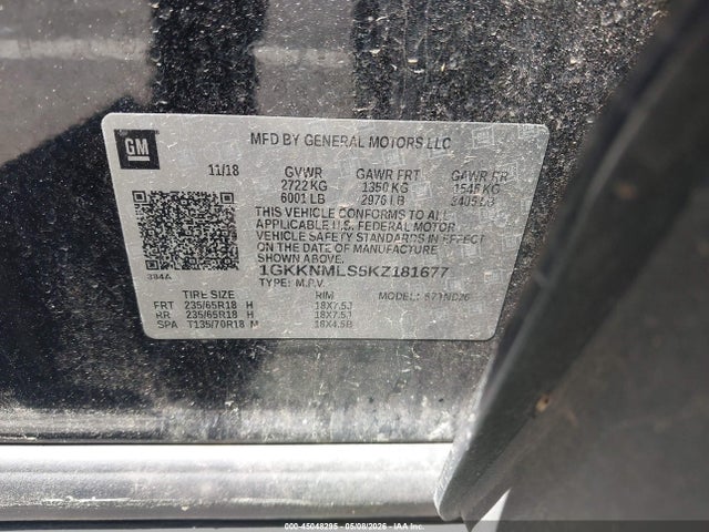 Aukcja sprzedaży 2019 Gmc Acadia Slt-1, vin: 1GKKNMLS5KZ181677, numer aukcji: 45048295