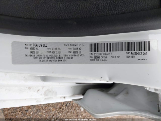 2015 Chrysler 200 Limited მანქანა იყიდება აუქციონზე, vin: 1C3CCCAB1FN661039, აუქციონის ნომერი: 45048302