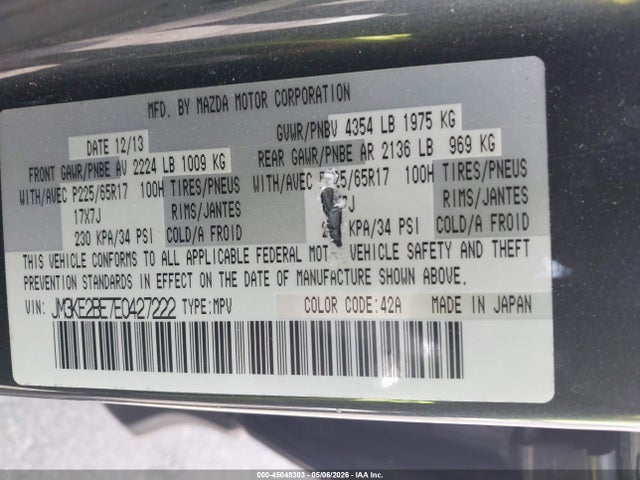 Auction sale of the 2014 Mazda Cx-5 Sport, vin: JM3KE2BE7E0427222, lot number: 45048303