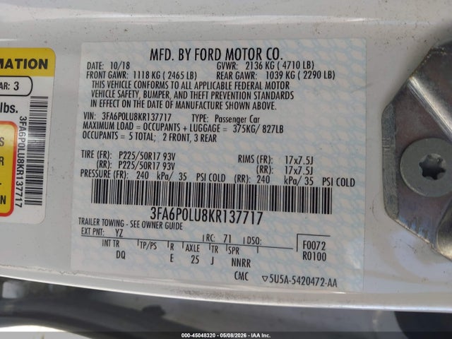 Ford Fusion Hybrid Se 2019 3FA6P0LU8KR137717 Image 9