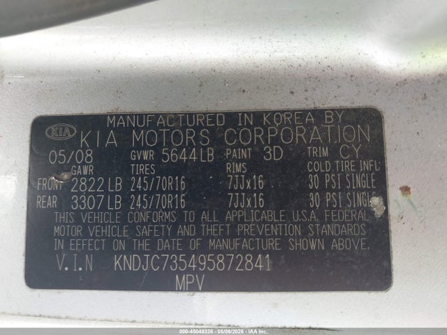 2009 Kia Sorento Lx მანქანა იყიდება აუქციონზე, vin: KNDJC735495872841, აუქციონის ნომერი: 45048328