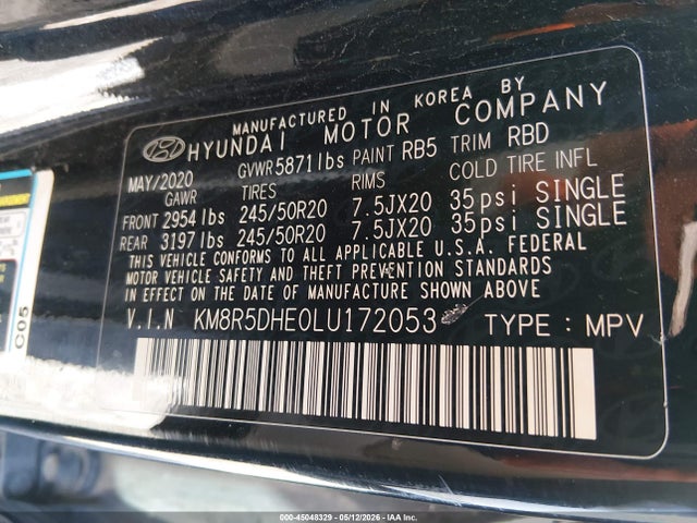Aukcja sprzedaży 2020 Hyundai Palisade Limited, vin: KM8R5DHE0LU172053, numer aukcji: 45048329