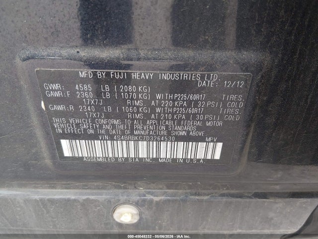 Продажа на аукционе авто 2013 Subaru Outback 2.5i Limited, vin: 4S4BRBKC7D3264530, номер лота: 45048332