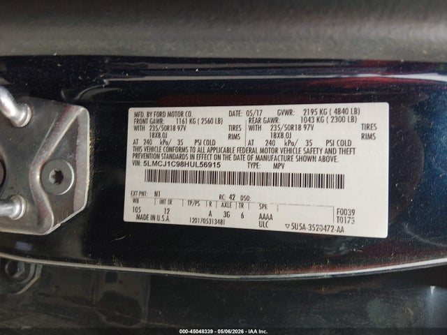 2017 Lincoln Mkc Premiere მანქანა იყიდება აუქციონზე, vin: 5LMCJ1C98HUL56915, აუქციონის ნომერი: 45048339