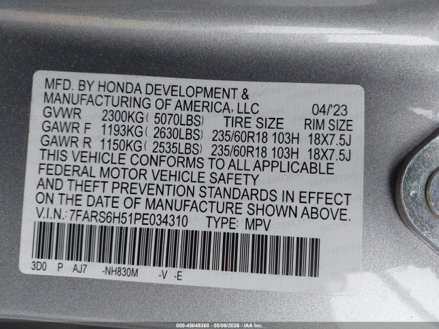 7FARS6H51PE034310 Honda Cr-v Hybrid Sport