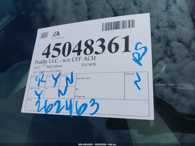 Продажа на аукционе авто 2012 Hyundai Tucson Gls, vin: KM8JU3AC9CU328951, номер лота: 45048361