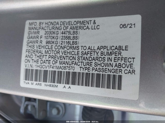 1HGCV1F41MA087570 Honda Accord Sport Special Edition