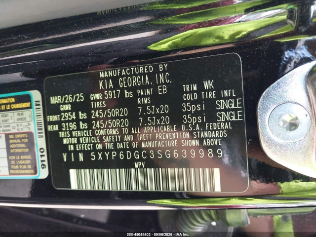 Aukcja sprzedaży 2025 Kia Telluride S, vin: 5XYP6DGC3SG639989, numer aukcji: 45048402