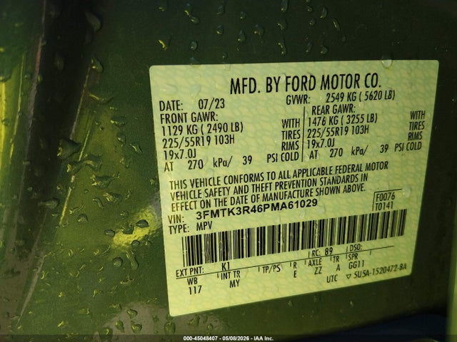 Продажа на аукционе авто 2023 Ford Mustang Mach-e Premium, vin: 3FMTK3R46PMA61029, номер лота: 45048407