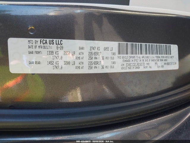 45048415 :رقم المزاد ، 2C4RC1CG1LR216172 vin ، 2020 Chrysler Voyager Lx مزاد بيع