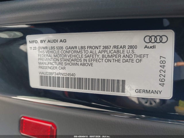 45048418 :رقم المزاد ، WAUD3BF24RN024540 vin ، 2024 Audi A6 Premium 45 Tfsi Quattro S Tronic مزاد بيع