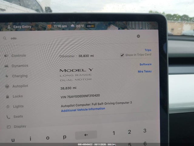2022 Tesla Model Y Long Range Dual Motor All-wheel Drive მანქანა იყიდება აუქციონზე, vin: 7SAYGDEE6NF310420, აუქციონის ნომერი: 45048422