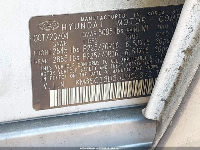 45048444 :رقم المزاد ، KM8SC13D35U903372 vin ، 2005 Hyundai Santa Fe Gls مزاد بيع