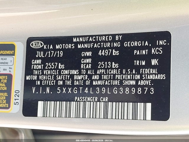 5XXGT4L39LG389873 KIA Optima Lx
