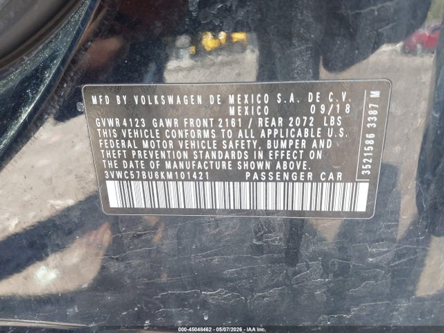 45048462 :رقم المزاد ، 3VWC57BU6KM101421 vin ، 2019 Volkswagen Jetta 1.4t R-line/1.4t S/1.4t Se مزاد بيع