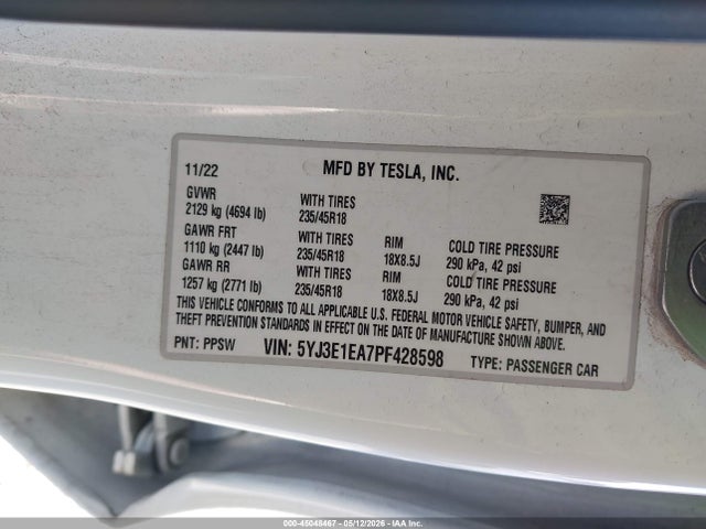 Продаж на аукціоні авто 2023 Tesla Model 3 Rear-wheel Drive, vin: 5YJ3E1EA7PF428598, номер лоту: 45048467