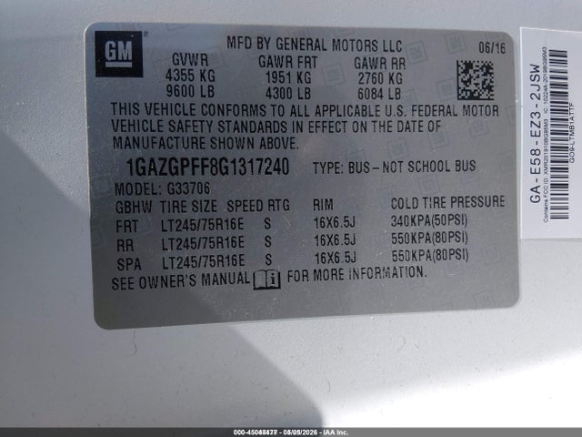 Chevrolet Express 3500 Lt 2016 1GAZGPFF8G1317240 Image 9