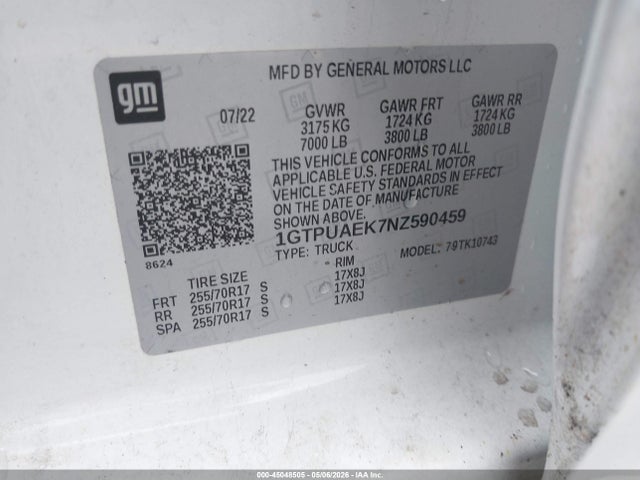 Продажа на аукционе авто 2022 Gmc Sierra 1500 4wd  Standard Box Pro, vin: 1GTPUAEK7NZ590459, номер лота: 45048505