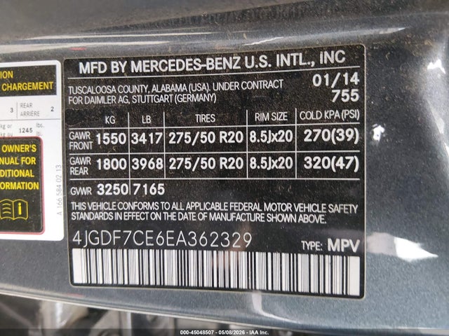 Auction sale of the 2014 Mercedes-benz Gl 450 4matic, vin: 4JGDF7CE6EA362329, lot number: 45048507