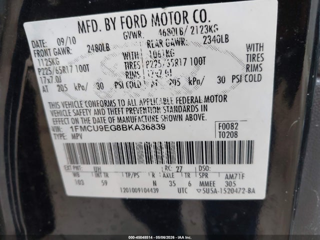 Aukcja sprzedaży 2011 Ford Escape Limited, vin: 1FMCU9EG8BKA36839, numer aukcji: 45048514