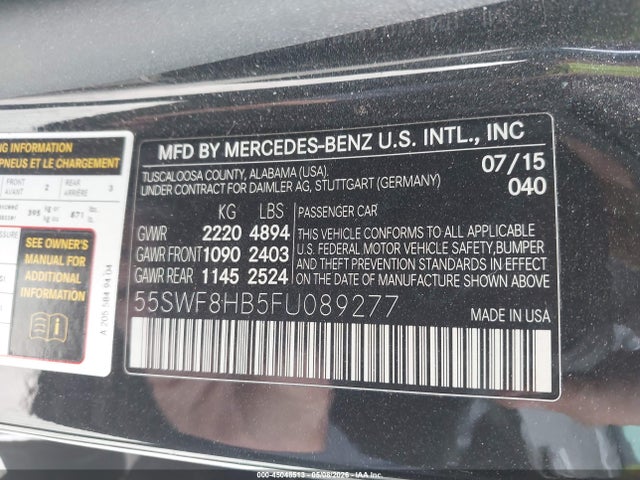 Продажа на аукционе авто 2015 Mercedes-benz C 63 Amg S, vin: 55SWF8HB5FU089277, номер лота: 45048513