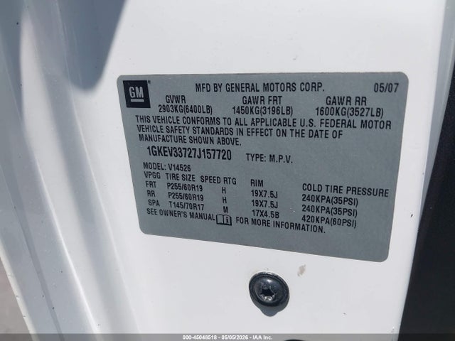 Продаж на аукціоні авто 2007 Gmc Acadia Slt-1, vin: 1GKEV33727J157720, номер лоту: 45048518