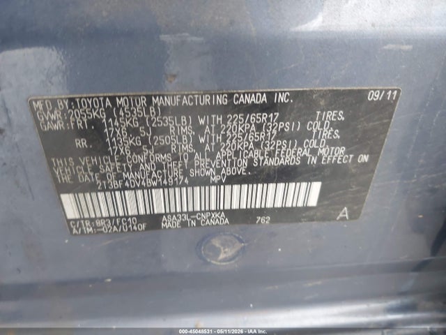 45048531 :رقم المزاد ، 2T3BF4DV4BW149174 vin ، 2011 Toyota Rav4 مزاد بيع