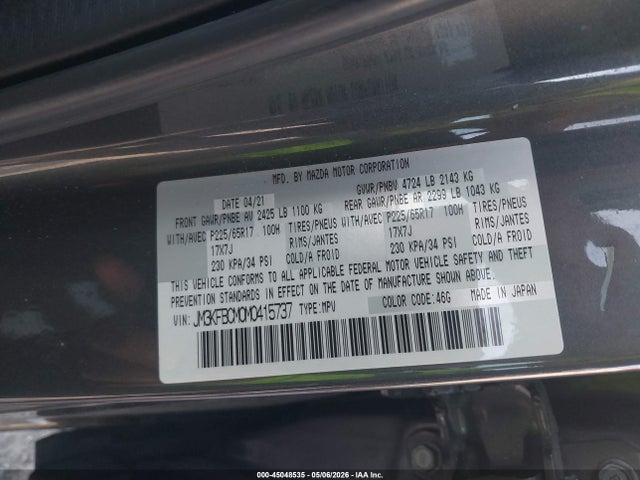 Aukcja sprzedaży 2021 Mazda Cx-5 Touring, vin: JM3KFBCM0M0415737, numer aukcji: 45048535