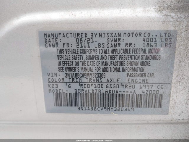Aukcja sprzedaży 2021 Nissan Sentra Sv Xtronic Cvt, vin: 3N1AB8CV9MY320369, numer aukcji: 45048541