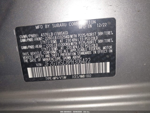 Aukcja sprzedaży 2023 Subaru Crosstrek Sport, vin: JF2GTHSC8PH306422, numer aukcji: 45048543