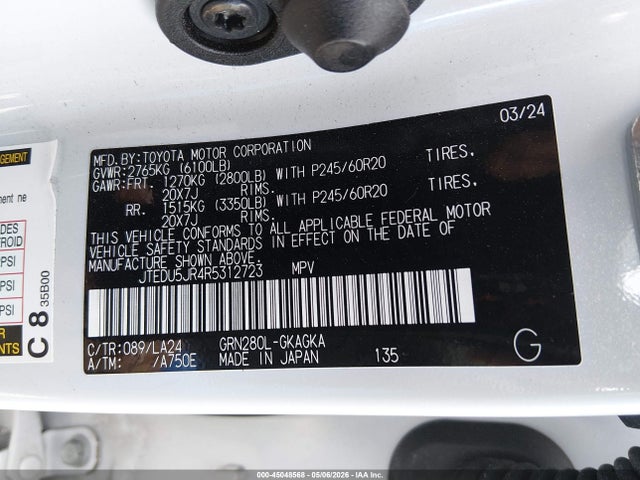 45048568 :رقم المزاد ، JTEDU5JR4R5312723 vin ، 2024 Toyota 4runner Limited مزاد بيع