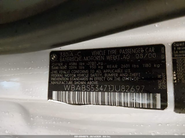 45048576 :رقم المزاد ، WBABS53471JU82697 vin ، 2001 Bmw 330ci مزاد بيع